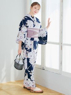 画像14: 【即日発送】濃紺牡丹柄浴衣 【浴衣3点セット 浴衣/帯/下駄】 [YMT] (14)