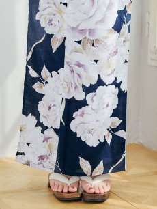 画像18: 【即日発送】濃紺牡丹柄浴衣 【浴衣3点セット 浴衣/帯/下駄】 [YMT] (18)