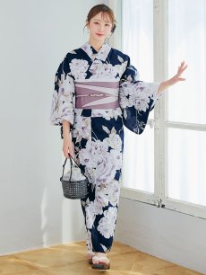 画像4: 【即日発送】濃紺牡丹柄浴衣 【浴衣3点セット 浴衣/帯/下駄】 [YMT] (4)