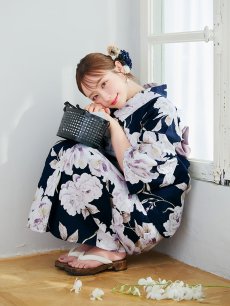 画像5: 【即日発送】濃紺牡丹柄浴衣 【浴衣3点セット 浴衣/帯/下駄】 [YMT] (5)