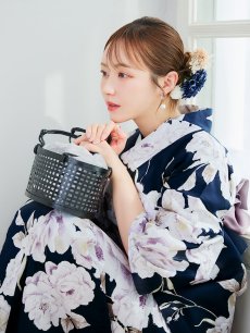 画像6: 【即日発送】濃紺牡丹柄浴衣 【浴衣3点セット 浴衣/帯/下駄】 [YMT] (6)