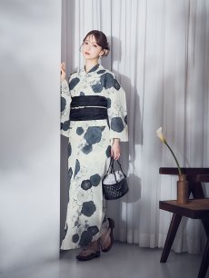 画像13: 【即日発送】梅柄藍鼠色浴衣 【浴衣3点セット 浴衣/帯/下駄】  [OF04] (13)