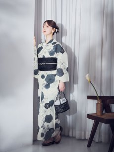 画像14: 【即日発送】梅柄藍鼠色浴衣 【浴衣3点セット 浴衣/帯/下駄】  [OF04] (14)