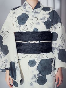 画像16: 【即日発送】梅柄藍鼠色浴衣 【浴衣3点セット 浴衣/帯/下駄】  [OF04] (16)