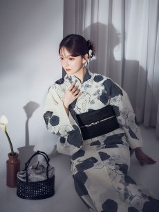 画像5: 【即日発送】梅柄藍鼠色浴衣 【浴衣3点セット 浴衣/帯/下駄】  [OF04] (5)