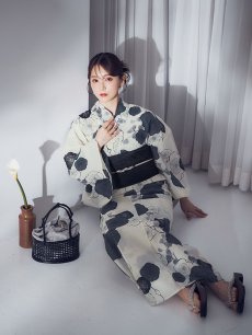 画像6: 【即日発送】梅柄藍鼠色浴衣 【浴衣3点セット 浴衣/帯/下駄】  [OF04] (6)