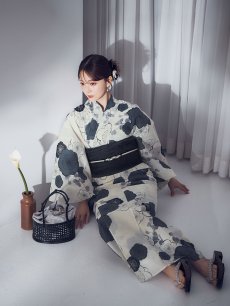 画像7: 【即日発送】梅柄藍鼠色浴衣 【浴衣3点セット 浴衣/帯/下駄】  [OF04] (7)