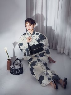 画像8: 【即日発送】梅柄藍鼠色浴衣 【浴衣3点セット 浴衣/帯/下駄】  [OF04] (8)