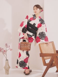 画像11: 【即日発送】紅色と黒の朝顔柄浴衣 【浴衣3点セット 浴衣/帯/下駄】[YMT] (11)