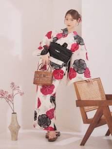 画像13: 【即日発送】紅色と黒の朝顔柄浴衣 【浴衣3点セット 浴衣/帯/下駄】[YMT] (13)