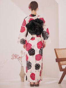 画像15: 【即日発送】紅色と黒の朝顔柄浴衣 【浴衣3点セット 浴衣/帯/下駄】[YMT] (15)