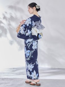 画像6: 送料無料！ネイビーリリーフラワー浴衣【浴衣３点セット 浴衣/帯/下駄】[OF04]【予約 / 5月下旬発送予定】 (6)