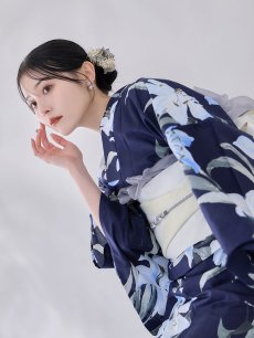 画像11: 送料無料！ネイビーリリーフラワー浴衣【浴衣３点セット 浴衣/帯/下駄】[OF04]【予約 / 5月下旬発送予定】 (11)