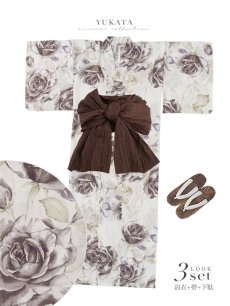 画像23: 【即日発送】エクリュアンティークローズ浴衣【浴衣３点セット 浴衣/帯/下駄】[OF04] (23)