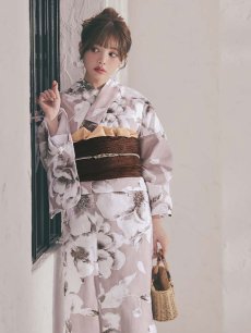 画像12: 送料無料！モカブラウンアンティークブーケ浴衣【浴衣３点セット 浴衣/帯/下駄】[OF04]【予約 / 4月上旬発送予定】y (12)