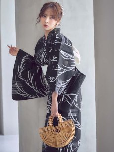 画像17: 【即日発送】モノトーン和柄柳浴衣【浴衣３点セット 浴衣/帯/下駄】[OF04] (17)