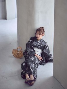 画像22: 【即日発送】モノトーン和柄柳浴衣【浴衣３点セット 浴衣/帯/下駄】[OF04] (22)