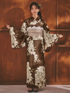 画像16: 【即日発送】送料無料！大人ブラウンフラワー浴衣【浴衣３点セット 浴衣/帯/下駄】[OF04] (16)