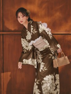 画像14: 【即日発送】送料無料！大人ブラウンフラワー浴衣【浴衣３点セット 浴衣/帯/下駄】[OF04] (14)
