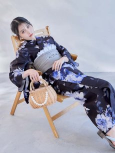 画像5: 【即日発送】大人ネイビー牡丹浴衣【浴衣３点セット 浴衣/帯/下駄】[OF04] (5)