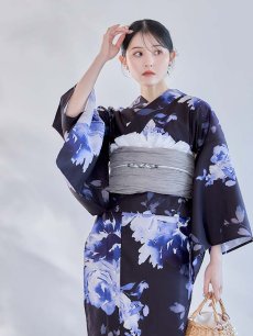 画像11: 【即日発送】大人ネイビー牡丹浴衣【浴衣３点セット 浴衣/帯/下駄】[OF04] (11)