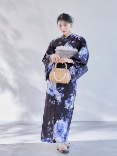 画像12: 【即日発送】大人ネイビー牡丹浴衣【浴衣３点セット 浴衣/帯/下駄】[OF04] (12)