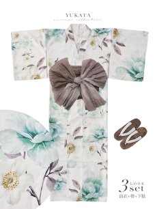 画像23: 【即日発送】ミントエレガントフラワー浴衣【浴衣３点セット 浴衣/帯/下駄】[OF04] (23)