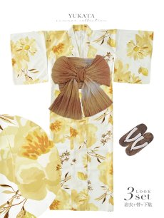 画像26: 【即日発送】イエローブロッサム浴衣【浴衣３点セット 浴衣/帯/下駄】[OF04] (26)