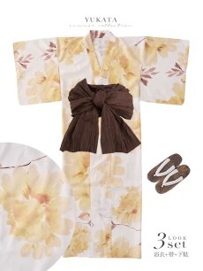 画像26: 【即日発送】淡色イエローフラワー浴衣【浴衣３点セット 浴衣/帯/下駄】[OF04] (26)
