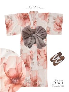 画像25: 【即日発送】ソフトコーラルフラワー浴衣【浴衣３点セット 浴衣/帯/下駄】[OF04] (25)