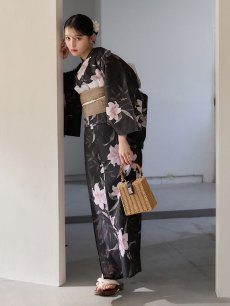 画像10: 送料無料！ホワイトリリー黒地浴衣【浴衣３点セット 浴衣/帯/下駄】[OF04]【予約 / 6月中旬発送予定】 (10)