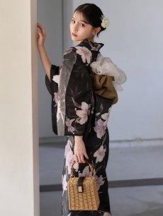 画像13: 送料無料！ホワイトリリー黒地浴衣【浴衣３点セット 浴衣/帯/下駄】[OF04]【予約 / 6月中旬発送予定】 (13)