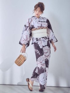 画像3: 送料無料！牡丹竜胆柄ネイビー浴衣【浴衣３点セット 浴衣/帯/下駄】[OF04]【予約 / 6月上旬発送予定】 (3)