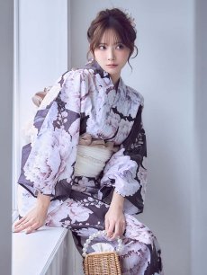 画像5: 送料無料！牡丹竜胆柄ネイビー浴衣【浴衣３点セット 浴衣/帯/下駄】[OF04]【予約 / 6月上旬発送予定】 (5)