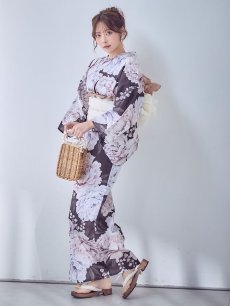 画像6: 送料無料！牡丹竜胆柄ネイビー浴衣【浴衣３点セット 浴衣/帯/下駄】[OF04]【予約 / 6月上旬発送予定】 (6)