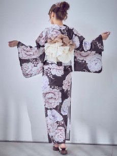 画像13: 送料無料！牡丹竜胆柄ネイビー浴衣【浴衣３点セット 浴衣/帯/下駄】[OF04]【予約 / 6月上旬発送予定】 (13)