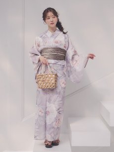 画像3: 送料無料！【即日発送】大輪の芍薬花柄グレー浴衣【浴衣３点セット 浴衣/帯/下駄】[OF04] (3)