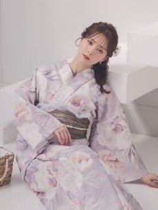 画像5: 送料無料！【即日発送】大輪の芍薬花柄グレー浴衣【浴衣３点セット 浴衣/帯/下駄】[OF04] (5)