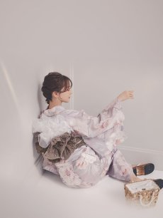 画像6: 送料無料！【即日発送】大輪の芍薬花柄グレー浴衣【浴衣３点セット 浴衣/帯/下駄】[OF04] (6)