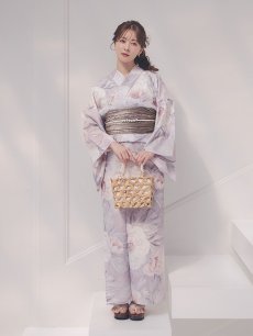 画像7: 送料無料！【即日発送】大輪の芍薬花柄グレー浴衣【浴衣３点セット 浴衣/帯/下駄】[OF04] (7)