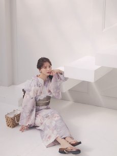 画像8: 送料無料！【即日発送】大輪の芍薬花柄グレー浴衣【浴衣３点セット 浴衣/帯/下駄】[OF04] (8)