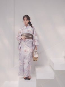 画像10: 送料無料！【即日発送】大輪の芍薬花柄グレー浴衣【浴衣３点セット 浴衣/帯/下駄】[OF04] (10)