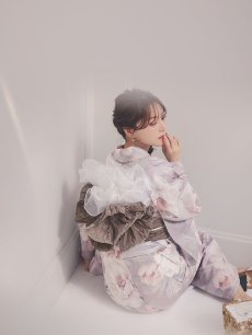 画像13: 送料無料！【即日発送】大輪の芍薬花柄グレー浴衣【浴衣３点セット 浴衣/帯/下駄】[OF04] (13)