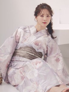 画像15: 送料無料！【即日発送】大輪の芍薬花柄グレー浴衣【浴衣３点セット 浴衣/帯/下駄】[OF04] (15)