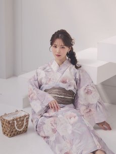 画像17: 送料無料！【即日発送】大輪の芍薬花柄グレー浴衣【浴衣３点セット 浴衣/帯/下駄】[OF04] (17)