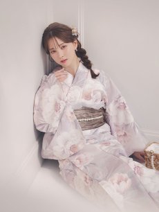 画像18: 送料無料！【即日発送】大輪の芍薬花柄グレー浴衣【浴衣３点セット 浴衣/帯/下駄】[OF04] (18)