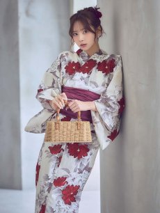 画像12: 【即日発送】紅白牡丹百合柄浴衣【浴衣３点セット 浴衣/帯/下駄】[OF04] (12)