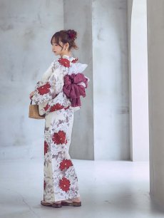 画像14: 【即日発送】紅白牡丹百合柄浴衣【浴衣３点セット 浴衣/帯/下駄】[OF04] (14)