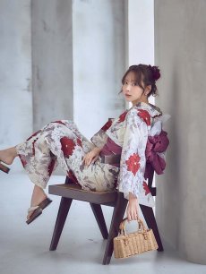 画像16: 【即日発送】紅白牡丹百合柄浴衣【浴衣３点セット 浴衣/帯/下駄】[OF04] (16)