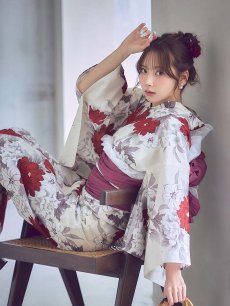 画像20: 【即日発送】紅白牡丹百合柄浴衣【浴衣３点セット 浴衣/帯/下駄】[OF04] (20)